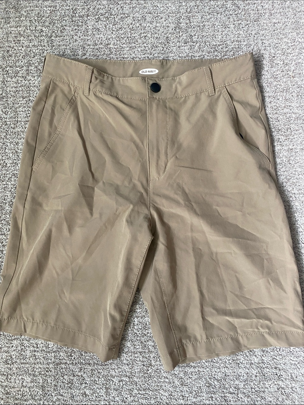 Old Navy Boys Tan Khaki Shorts Athletic Material Polyester Size 16